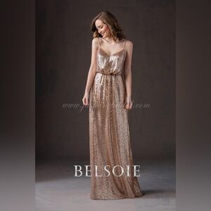 BELSOIE BRIDESMAIDS BY JASMINE Sequin bridesmaid dress with spaghetti straps